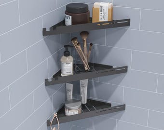Set med 3 väggmonterade hörnhyllor i rostfritt stål för duschen, minimalistisk badrumsorganisatör i loftstil