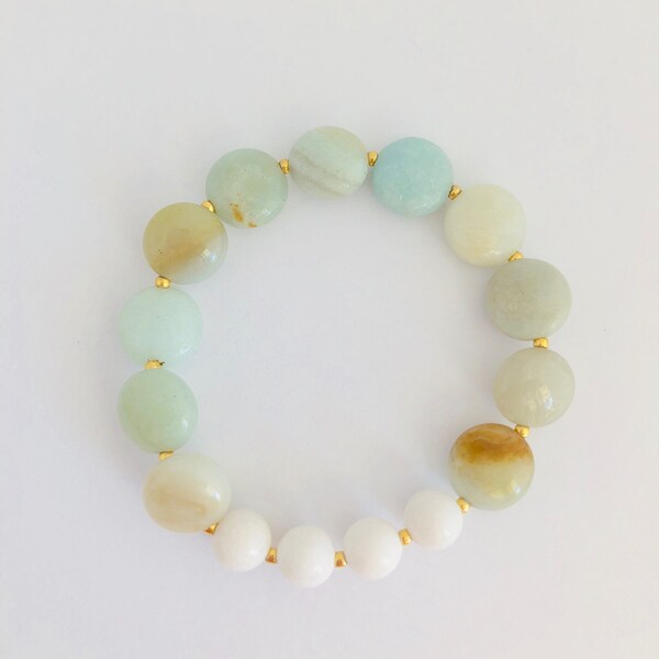 Chinese Amazonite Gemstone Bracelet,Natural white jade Bracelet,chinese amazonite and jade Bracelet,Healing Crystals and Stones,Yoga Beads