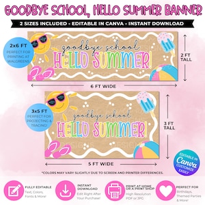 Goodbye School Hello Summer Banner | Editable Canva Classroom Decor (Digital Download)