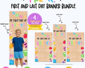 PreK First and Last Day Banner Bundle | Bearbeitbare Canva-Fotovorlage (Sofortdownload)