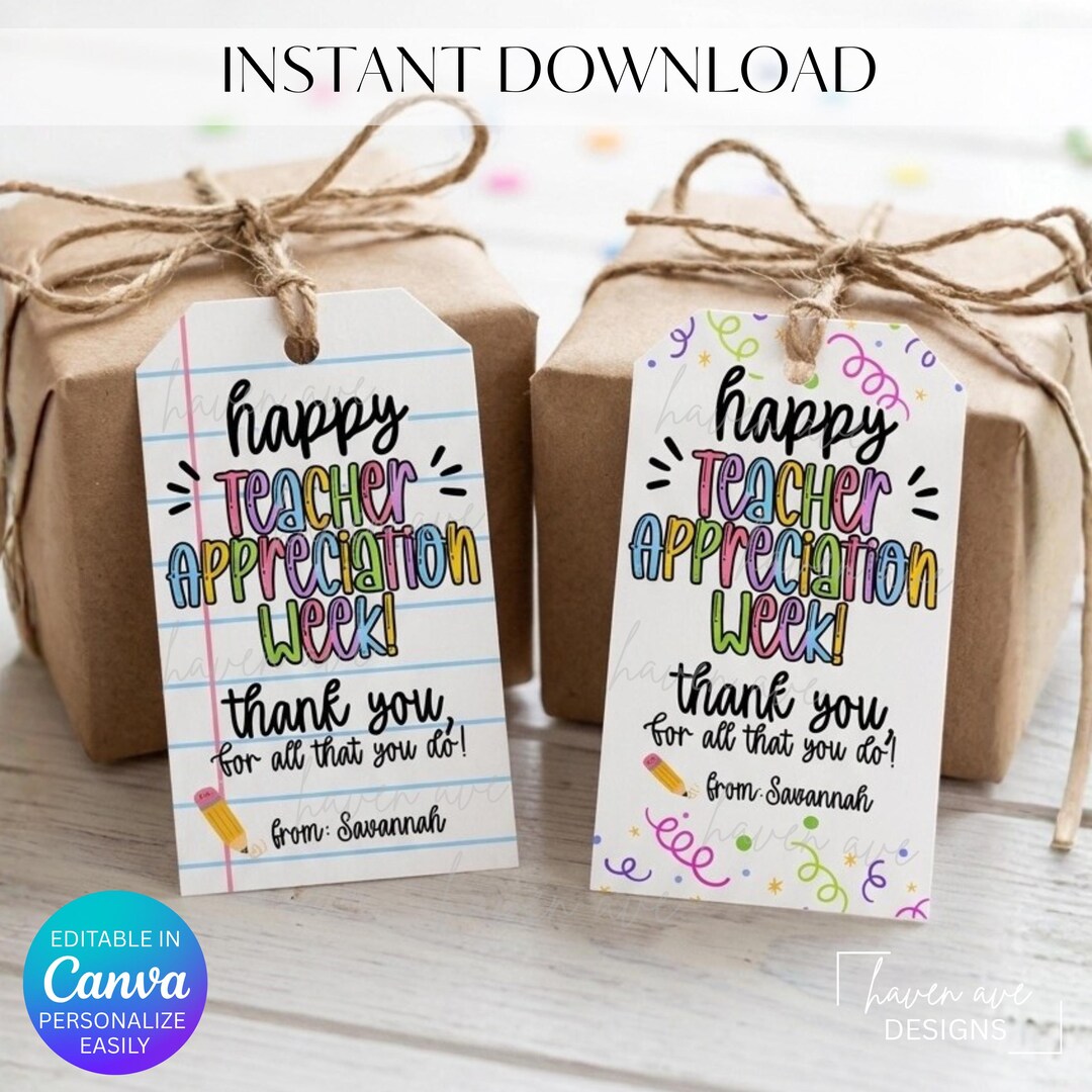Teacher Appreciation Gift Tags | Editable Canva Template (digital ...
