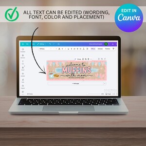 Muffins with Mom Banner Template | Editable Canva Mother’s Day Event Decor (Digital Download)