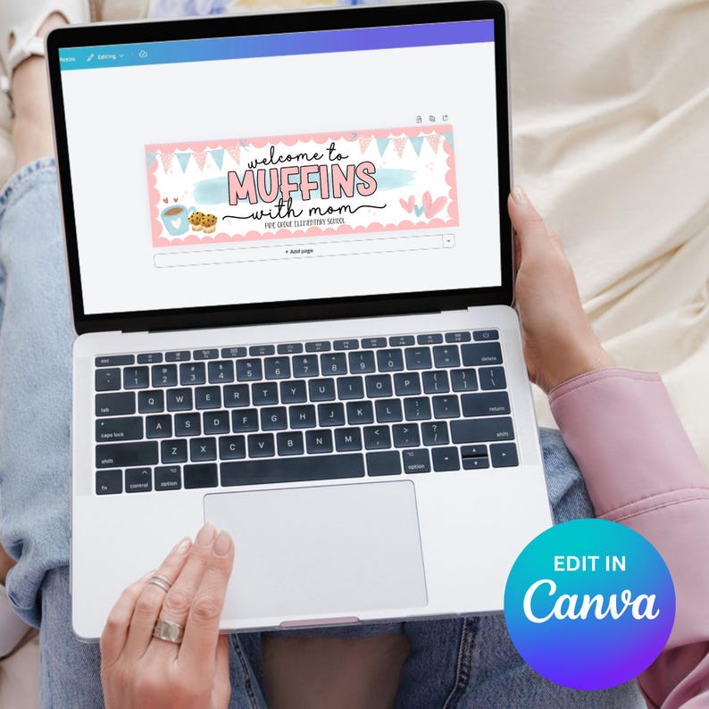 Muffins with Mom Banner Template | Editable Canva Mother’s Day Event Decor (Digital Download)