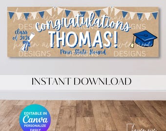 Aanpasbare afstudeerbanner, bewerkbare canva-sjabloon, feestdecor (digitale download)