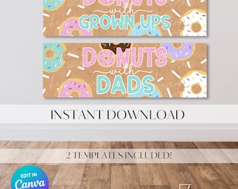 Banner "Donuts With Dads", decoración editable para eventos escolares (descarga digital)