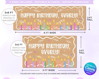 Plantilla de pancarta de feliz cumpleaños / Pancarta de cumpleaños editable en Canva / Fondo de fiesta imprimible / Letrero de cumpleaños personalizado / Descarga instantánea