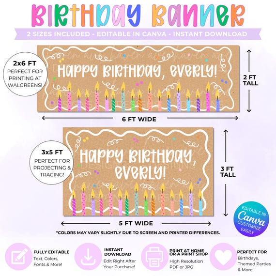 Happy Birthday Banner Template | Editable Canva Birthday Banner | Printable Party Backdrop | Custom Birthday Sign | Instant Download