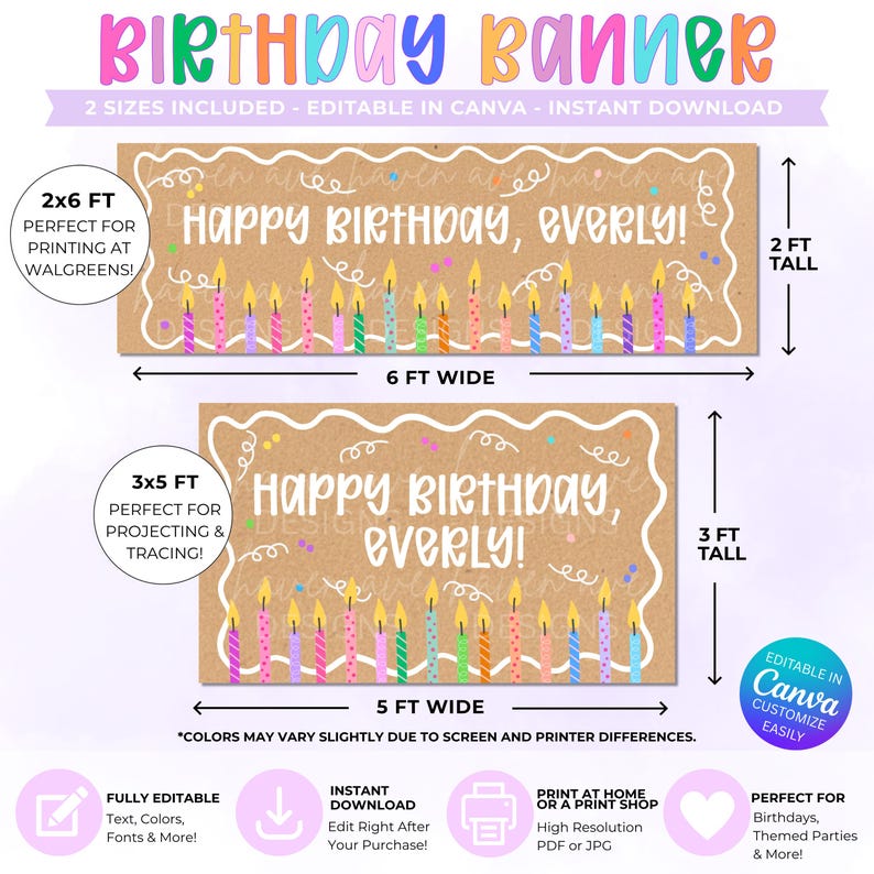 Happy Birthday Banner Template | Editable Canva Birthday Banner | Printable Party Backdrop | Custom Birthday Sign | Instant Download
