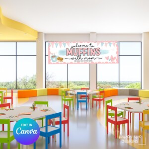 Muffins with Mom Banner Template | Editable Canva Mother’s Day Event Decor (Digital Download)