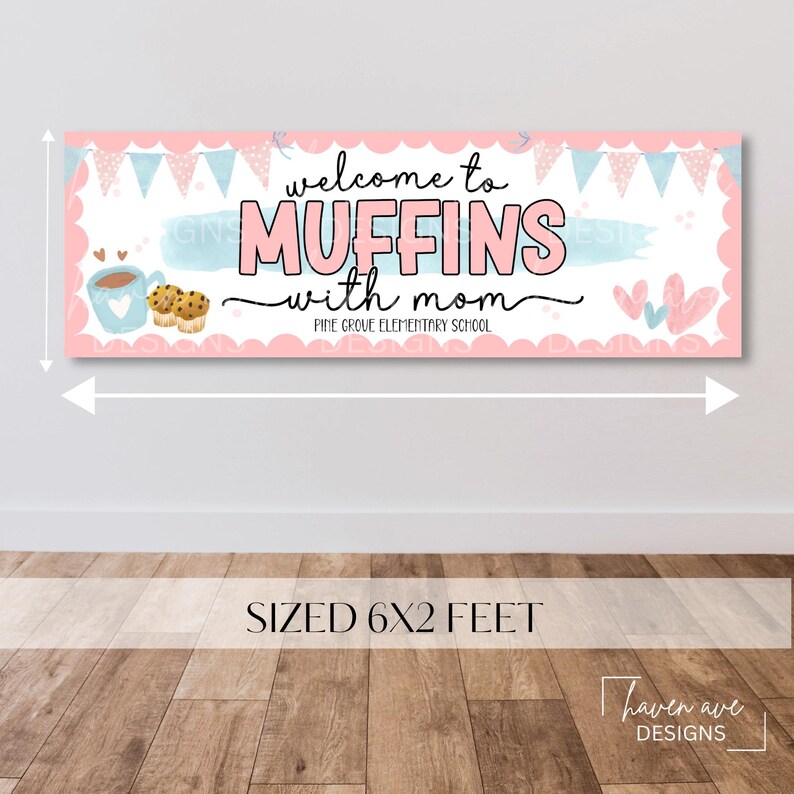 Muffins with Mom Banner Template | Editable Canva Mother’s Day Event Decor (Digital Download)
