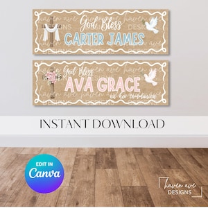 God Bless Banner Template | Baptism, Communion, Confirmation Decor (Digital Download)