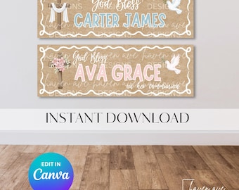 God Bless Banner Template | Baptism, Communion, Confirmation Decor (Digital Download)