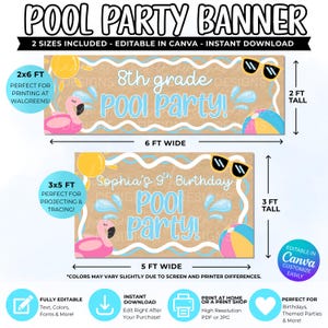 Bewerkbare sjabloon voor spandoek voor zwembadfeest | Splash-bord verjaardag zomer (digitale download)