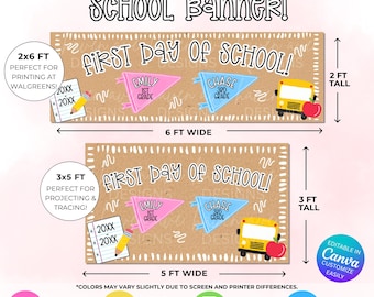 Editable First Day of School Sibling Banner | Personalized Back to School Photo Banner | Canva Template | 2x6 & 3x5 Digital Banner Download