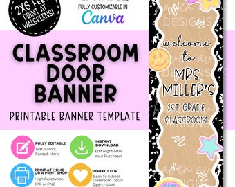 Classroom Door Banner for Teachers | Editable Canva Template | 6x2 Feet Classroom Banner | Custom Teacher Name Sign | Digital Download