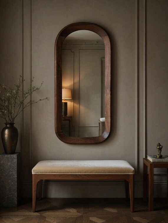 Arched Walnut Mirror | Sculptural Organic Wooden Wall Mirror