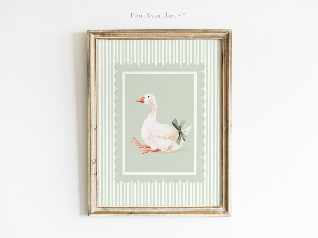 Sage Green Goose Nursery Wall Art Print, Vintage Baby Animal Decor ...
