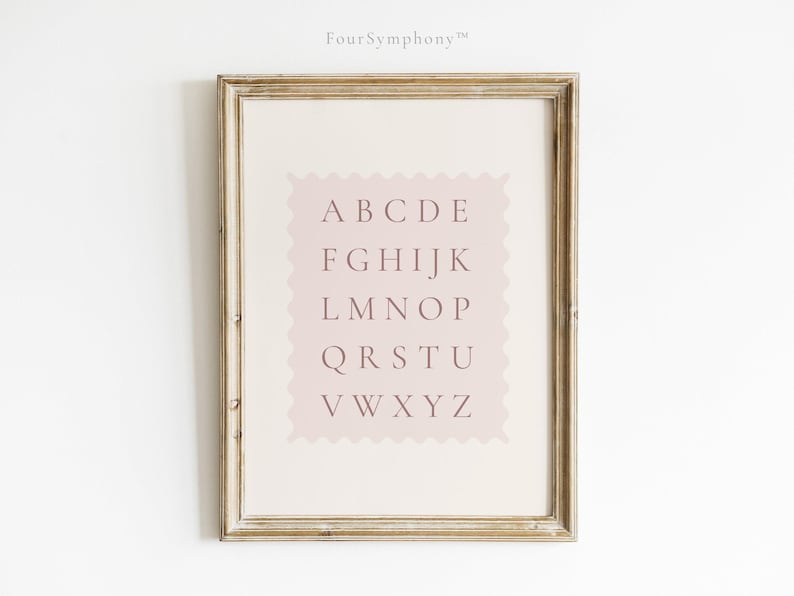 Pink Alphabet Nursery Print, ABC Scalloped Frame Wall Art, Blush Cream ...