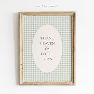 Thank Heaven for Little Boys Print, Sage Green Gingham Nursery Wall Art, Baby Boy Quote Printable (Digital Download)
