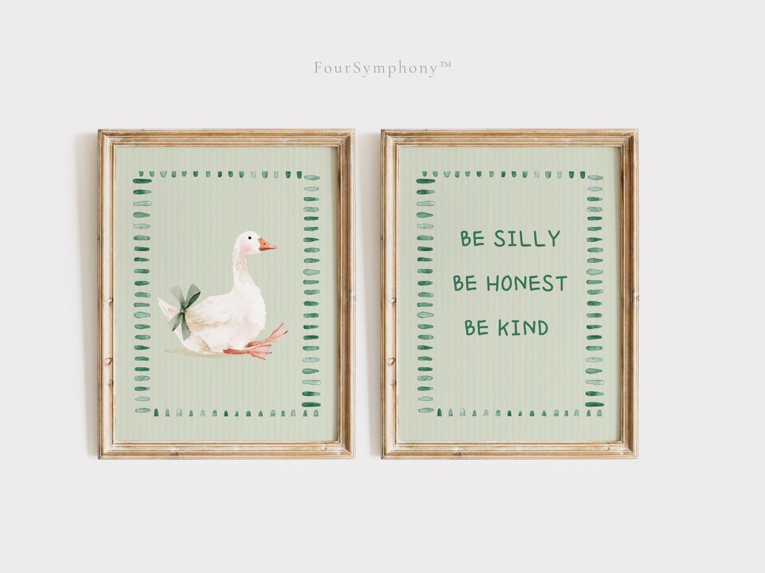 Green Goose Nursery Wall Art Set of 2, Sage Green Goose Print ...