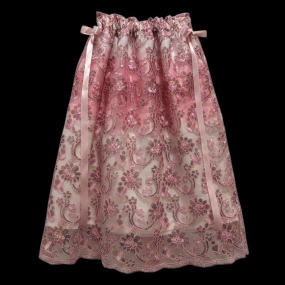 Pink Lace Overlay Ribbon Skirt
