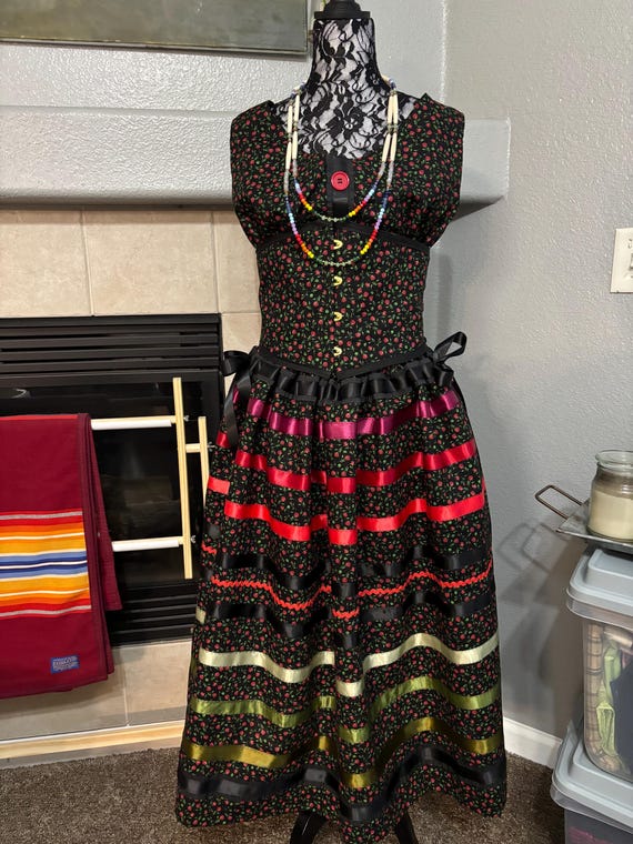 Vintage Roses Tank-top & Ribbon Skirt (with corset belt)