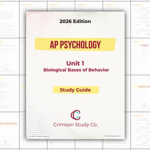 May include: A study guide for AP Psychology, 2026 Edition. The cover features the title "AP PSYCHOLOGY" in large, yellow text, with "Unit 1 Biological Bases of Behavior" below. The guide is from Crimson Study Co.