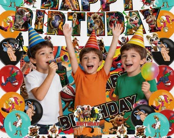 Goat Birthday Party Decor - banners, cake toppers, balloons, spiral decorations, decorations