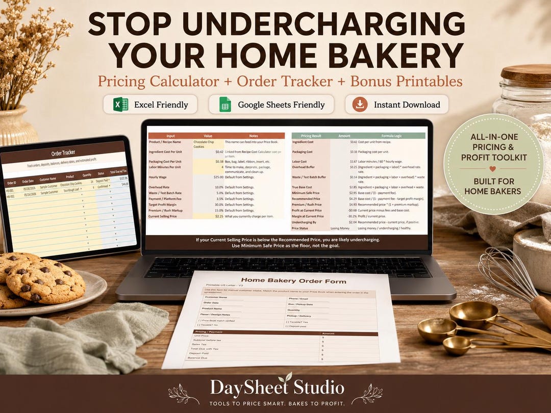 Home Bakery Pricing Calculator | Recipe Cost Spreadsheet (excel, Google ...