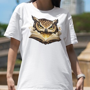 Owl and Book Shirt  Wisdom & Magic Design, Study Aesthetic Tee, Reading Lover Gift, Academic Style Top