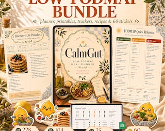 FODMAP Meal Planner | Low FODMAP IBS Symptom Tracker | Gut Health Journal GoodNotes iPad | Digital Printable Recipes Bundle