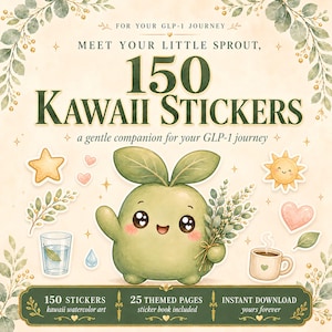 GLP 1 Stickers | Semaglutide Tirzepatide Sticker Book for GoodNotes iPad | Shot Day, Injection & Mood Tracker | Kawaii Weight Loss Planner