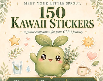 GLP 1 Stickers | Semaglutide Tirzepatide Sticker Book for GoodNotes iPad | Shot Day, Injection & Mood Tracker | Kawaii Weight Loss Planner