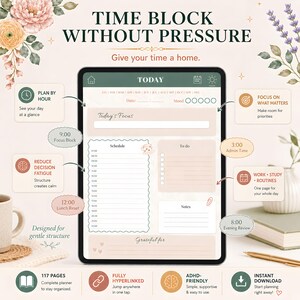 ADHD Digital Planner 2026 GoodNotes Planner | Time Blocking ADHD Schedule | Brain Dump, ADHD Habit Tracker, Self Care, iPad Weekly Planner