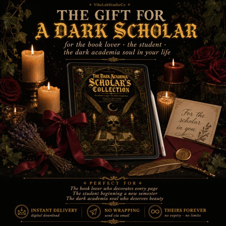Academic Planner kit | Dark Academia Student Bundle 804 Pages + 636 Stickers | GoodNotes iPad Study Kit | Reading Log Scholarship Tracker