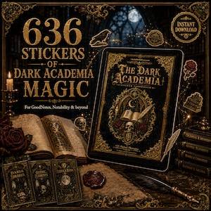 Dark Academia Digital Sticker Book | 636 GoodNotes Stickers  | Vintage PNG Pack | Gothic Botanical Planner Art | Instant Download