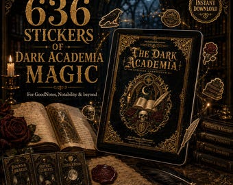 Dark Academia Digital Sticker Book | 636 GoodNotes Stickers  | Vintage PNG Pack | Gothic Botanical Planner Art | Instant Download