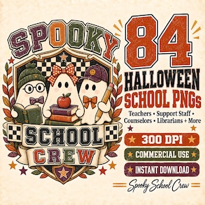 School Roles Bundle, 84 Retro Halloween PNG Files for Teachers and Support Staff