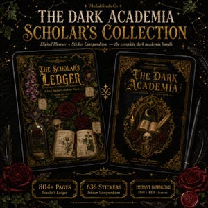 Academic Planner kit | Dark Academia Student Bundle 804 Pages + 636 Stickers | GoodNotes iPad Study Kit | Reading Log Scholarship Tracker