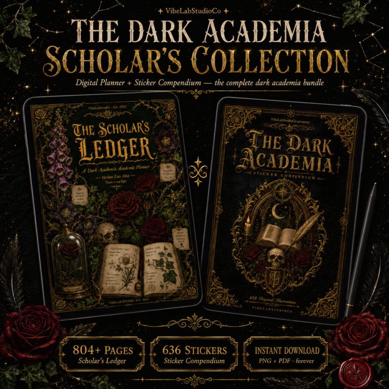 Academic Planner kit | Dark Academia Student Bundle 804 Pages + 636 Stickers | GoodNotes iPad Study Kit | Reading Log Scholarship Tracker