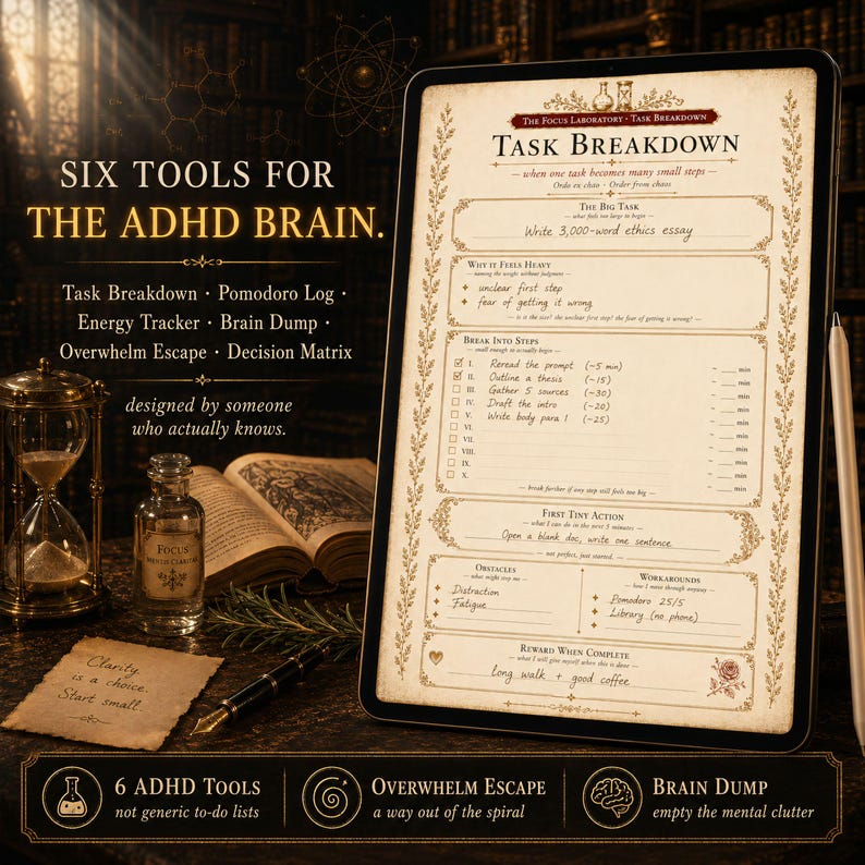 ADHD Student Planner | Dark Academia Academic Planner iPad GoodNotes | Undated PhD Grad School Study Planner | iPad Note Taking Set