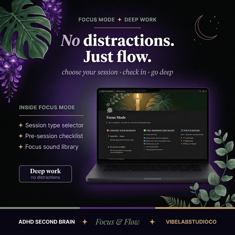 Notion Template ADHD | ADHD Planner | Notion Life Planner | Notion Planner | Notion Second Brain | ADHD Digital Planner | Digital Download