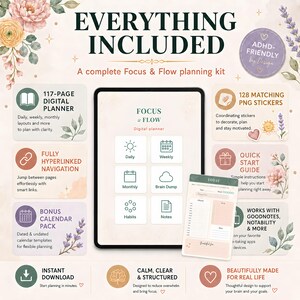 ADHD Digital Planner 2026 GoodNotes Planner | Time Blocking ADHD Schedule | Brain Dump, ADHD Habit Tracker, Self Care, iPad Weekly Planner