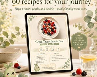 GLP1 Meal Planner | 60 High Protein GLP-1 Recipe Cards + Diet Plan | iPad PDF, Weekly Meal Plans, Grocery List, Snacks, Protein Tracker