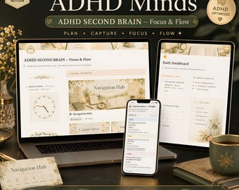 ADHD Second Brain Notion Template, 23 Section Planner, Adhd Friendly Notion Dashboard, Notion Life Planner For Focus & Clarity