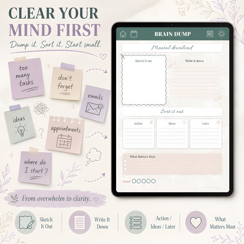 ADHD Digital Planner 2026 GoodNotes Planner | Time Blocking ADHD Schedule | Brain Dump, ADHD Habit Tracker, Self Care, iPad Weekly Planner