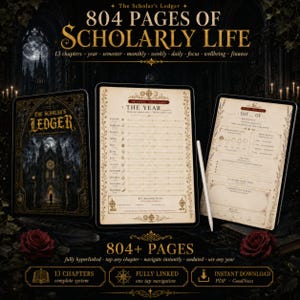 Academic Planner kit | Dark Academia Student Bundle 804 Pages + 636 Stickers | GoodNotes iPad Study Kit | Reading Log Scholarship Tracker