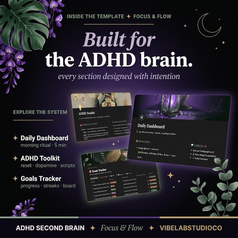Notion Template ADHD | ADHD Planner | Notion Life Planner | Notion Planner | Notion Second Brain | ADHD Digital Planner | Digital Download