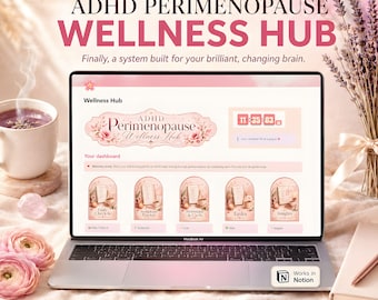 Perimenopause Plan | ADHD Notion Hub for Women 40+ | Menopause Toolkit, Hormone Cycle Log, Symptom Tracker, Daily Health Planner