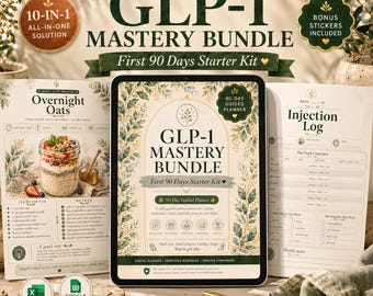 Diário de GLP-1 | Planejador de Semaglutida e Tirzepatida para iPad com GoodNotes | Registro de Injeções, Cronograma de Aplicações, Rastreador de Sintomas | Diário de Emagrecimento